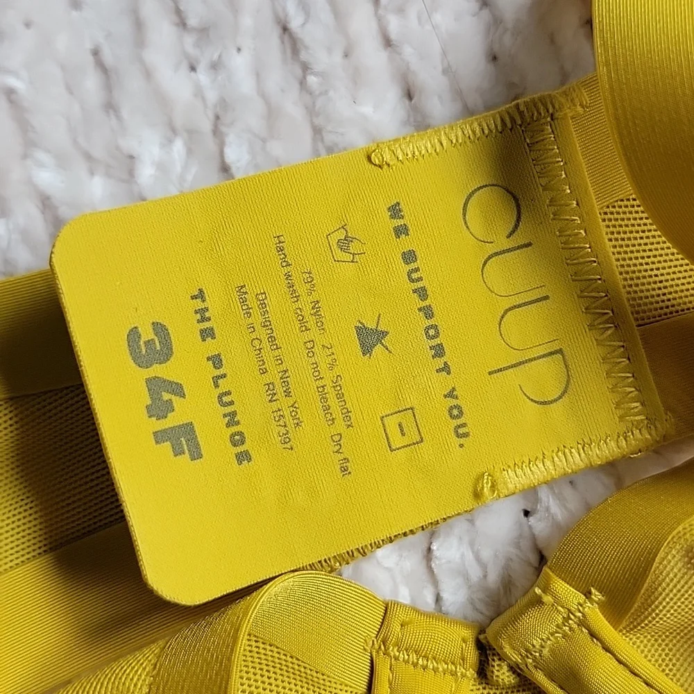 💗  CUUP The Plunge Mesh Underwire UW Bra Yellow Sun 34F 34DDD New - Picture 3 of 10